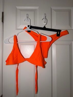 SHEIN Neon Orange Tie-Front Bikini Top and Brief Set